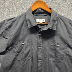 Orvis Classic Collection Mens Shirt L Black Short Sleeve Button Up Pockets